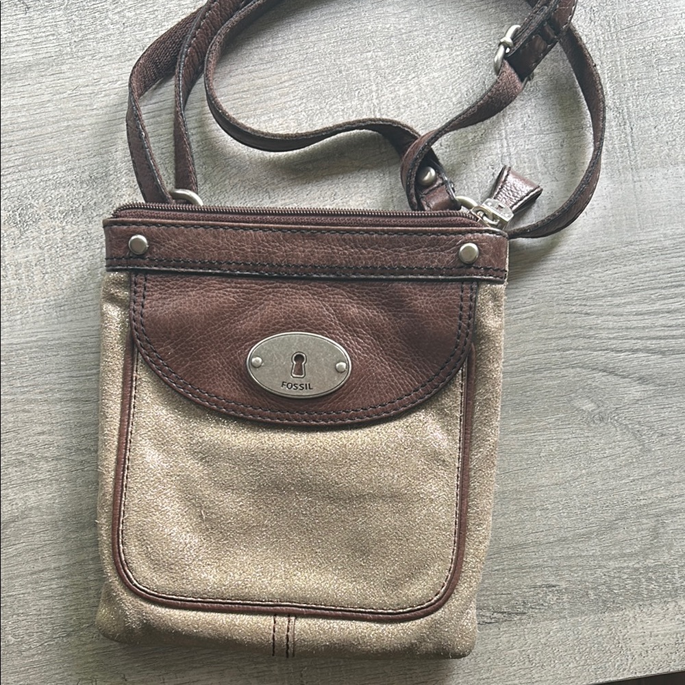 Fossil crossbody Brown and Shimmery Tan Messenger Bag